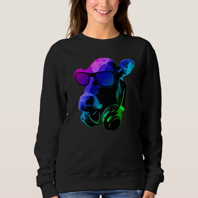 Cow With Sunglasses And Headphones Sweatshirt (Front)