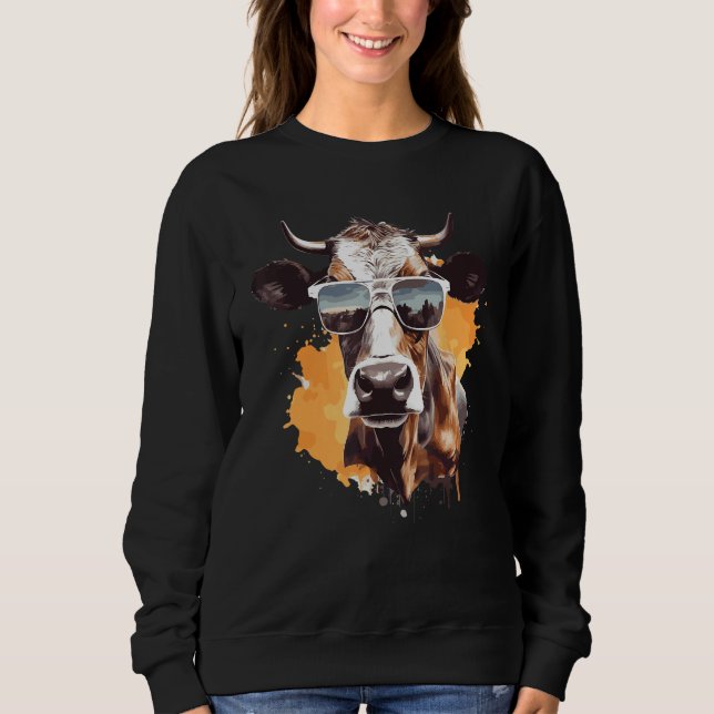 Cow With Sunglasses Farmer 1 Sweatshirt (Front)