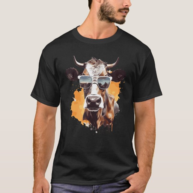 Cow With Sunglasses Farmer 1 T-Shirt (Front)