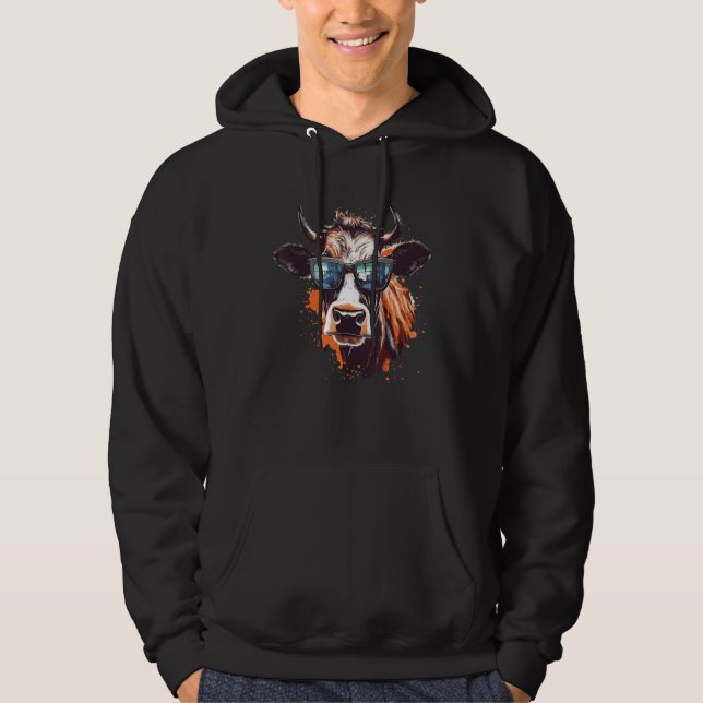 Cow With Sunglasses Farmer 4 Hoodie (Front)