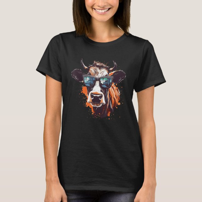 Cow With Sunglasses Farmer 4 T-Shirt (Front)