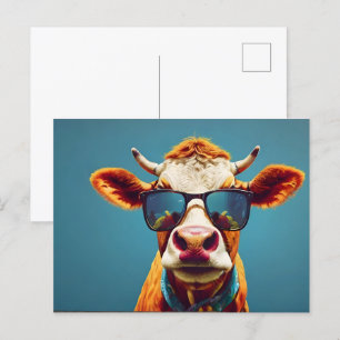 Cow with sunglasses postcard