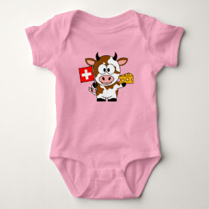 Cow with Swiss flag and cheese Baby Bodysuit