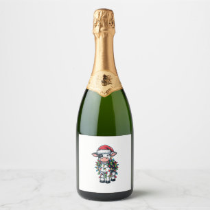Cow Xmas Outfit Cute Santa Cow  Sparkling Wine Label