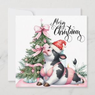 Cow Yoga with Christmas Decoration Holiday Card