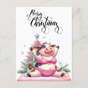 Cow Yoga with Christmas Decoration Holiday Postcard