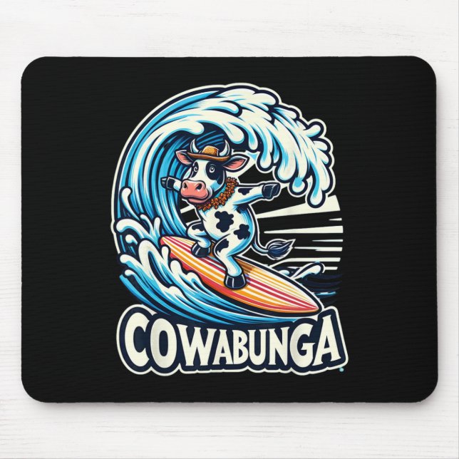 Cowabunga Beach Surfing Cow Surfingboard Surfboard Mouse Pad (Front)