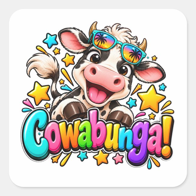 Cowabunga Cow Summer Design Square Sticker (Front)