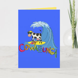 Cowabunga Cute Surfing Cow Summer Greeting Card