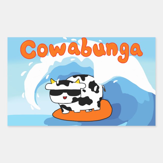 Cowabunga surfing cow sticker (Front)