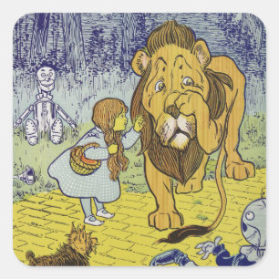 Cowardly Lion Wizard of Oz Book Page Square Sticker