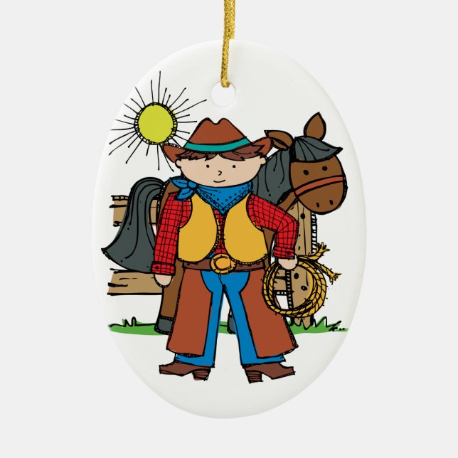 Cowboy3 Ceramic Tree Decoration (Front)