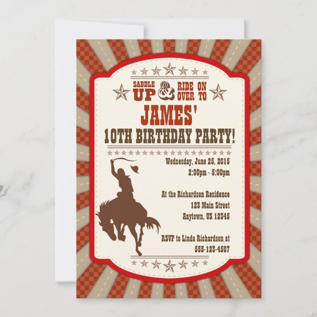 Cowboy 10th Birthday Party Invitation (Front)