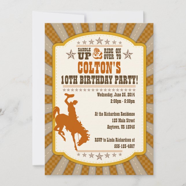 Cowboy 10th Birthday Party Invitation (Front)