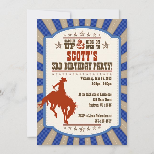 Cowboy 3rd Birthday Party Invitation (Front)