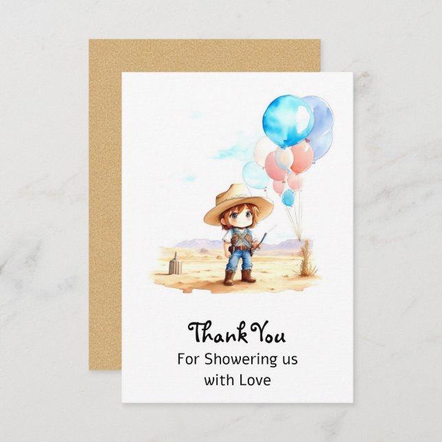 Cowboy Adventure Baby Boy's Wild West Shower Thank You Card (Front/Back)