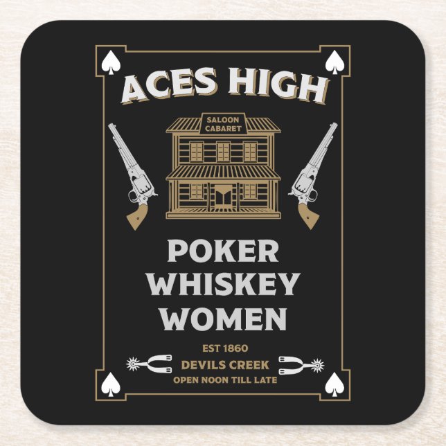 Cowboy American Frontier Saloon Square Paper Coaster (Front)