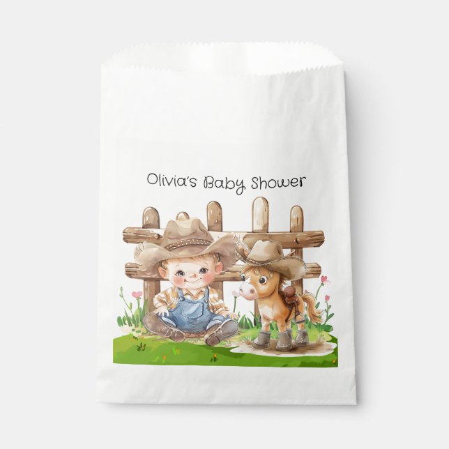 Cowboy and a Pony Horse Boy Baby Shower Favour Bag (Front)