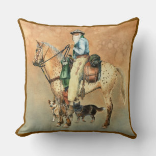 Cowboy and Appaloosa Horse with Dogies Cushion