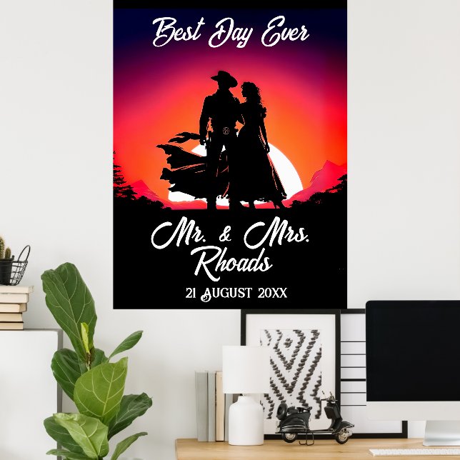 Cowboy and Bride at Sundown Wedding  Poster (Home Office)