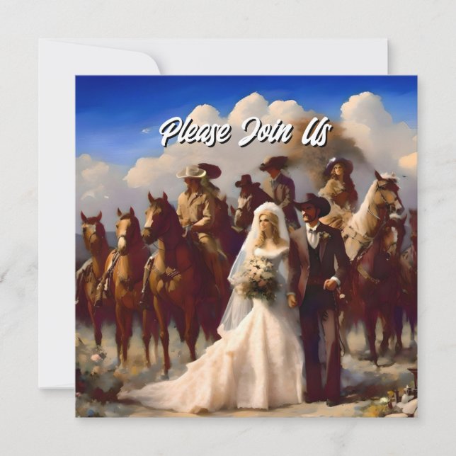 Cowboy and Bride Outdoor Blue Wedding Invitation (Front)