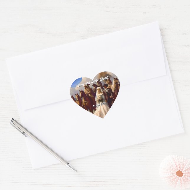Cowboy and Bride Outdoor Wedding Heart Sticker (Envelope)