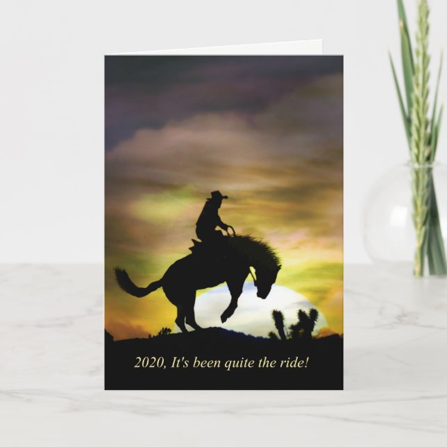 Cowboy and Bucking Horse Happy New Year Card (Front)