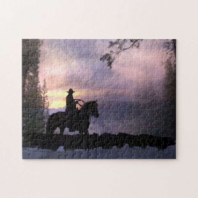 Cowboy and Cattle Winter Drive Jigsaw Puzzle (Horizontal)