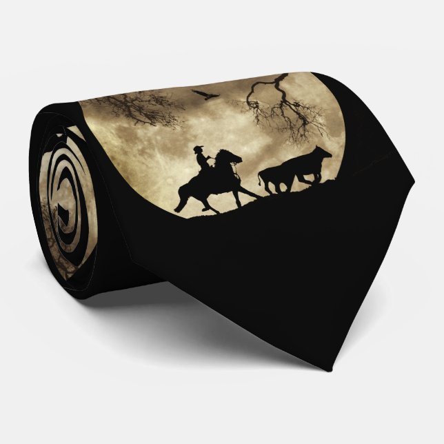 Cowboy and Cattle with Big Full Moon Tie (Rolled)