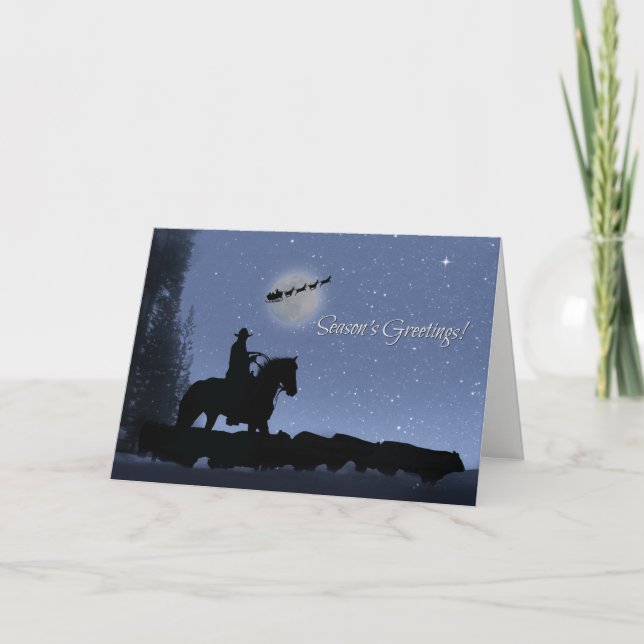 Cowboy and Cattle with Santa Season's Greetings Card (Front)