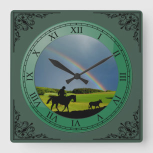 COWBOY AND COW SQUARE WALL CLOCK
