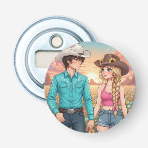 cowboy and cowgirl anime style bottle opener