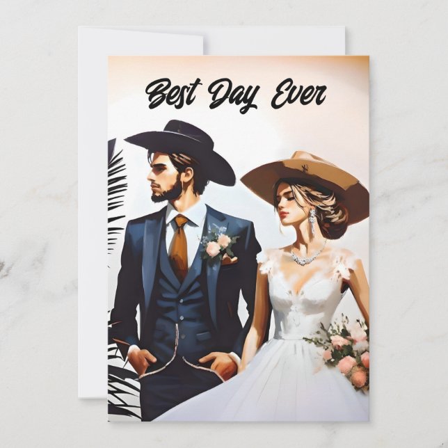 Cowboy and Cowgirl Best Day Ever Wedding Invitation (Front)