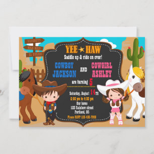 Cowboy and Cowgirl birthday invitation Wild west