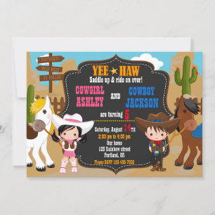 Cowboy and Cowgirl birthday invitation Wild west