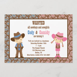 Cowboy and Cowgirl Birthday Invitations