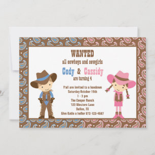 Cowboy and Cowgirl Birthday Invitations