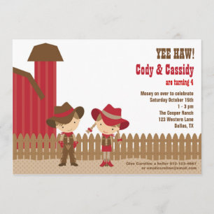 Cowboy and Cowgirl Birthday Invitations