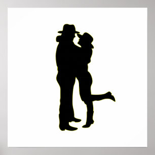 Cowboy and Cowgirl in Love Silhouette Poster
