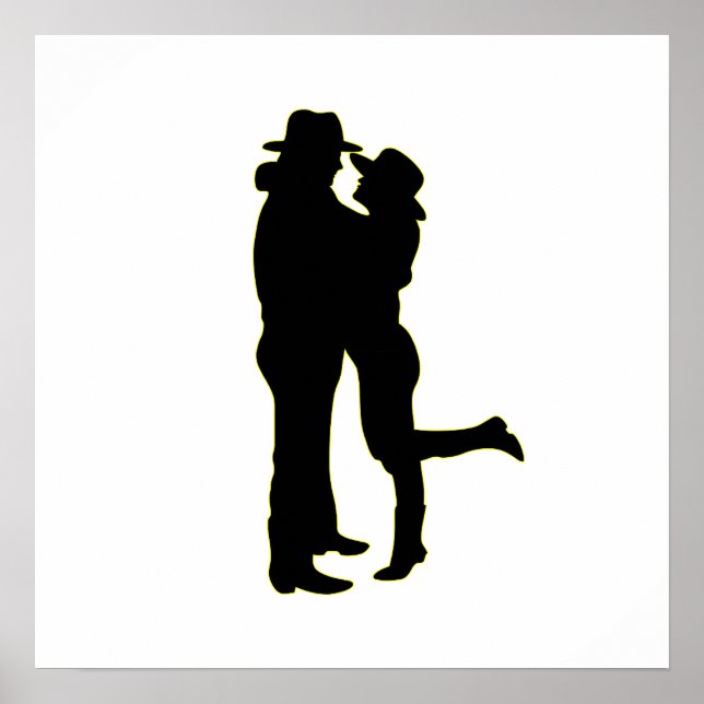 Cowboy and Cowgirl in Love Silhouette Poster (Front)