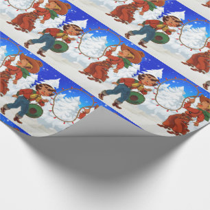 Cowboy And Cowgirl Kids With Rope Lights Wrapping Paper