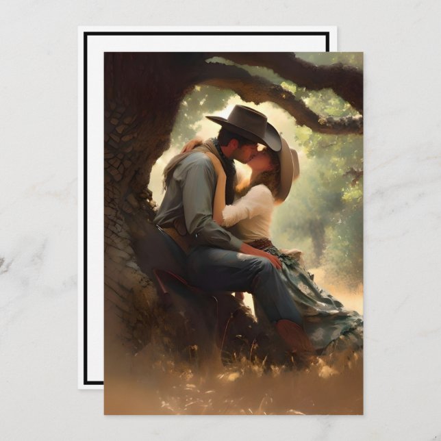 Cowboy and Cowgirl Kissing Wedding Invitation (Front/Back)
