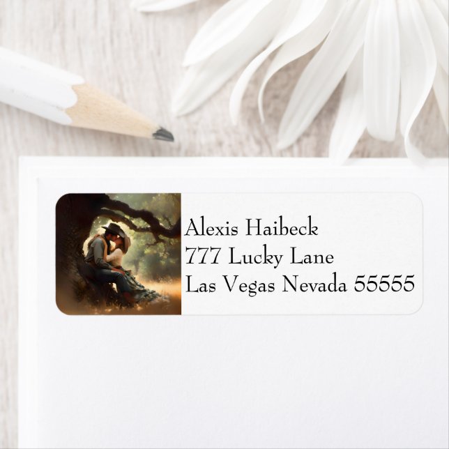 Cowboy and Cowgirl Kissing Wedding Return Address Label (Insitu)