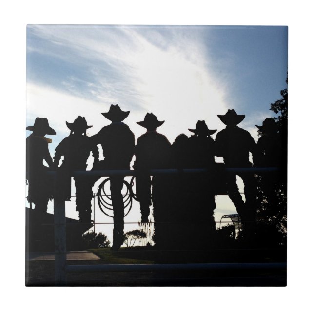 Cowboy and Cowgirl Setting On Fence Tile (Front)