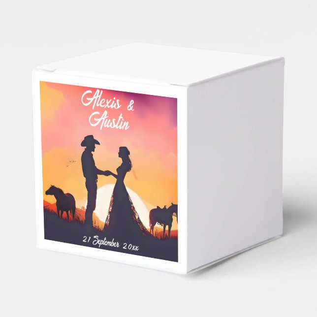 Cowboy and Cowgirl Wedding in Silhouette Favour Box (Front Side)