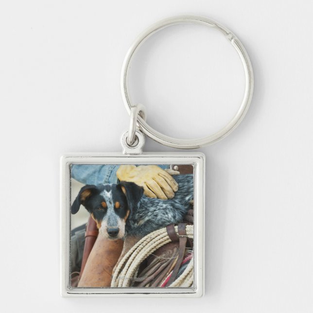 Cowboy and dog on horse key ring (Front)