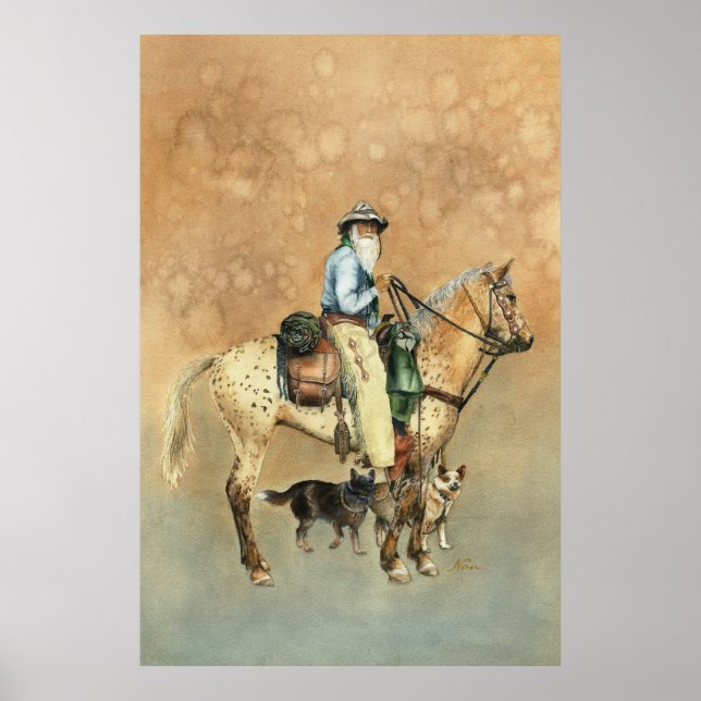 Cowboy and his Appaloosa watercolor painting Poster (Front)