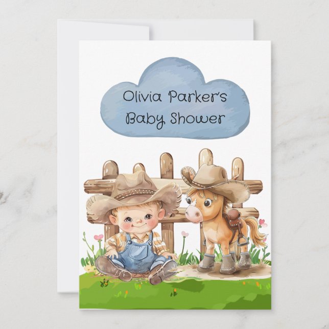Cowboy and His Horse Boy Baby Shower Invitation (Front)