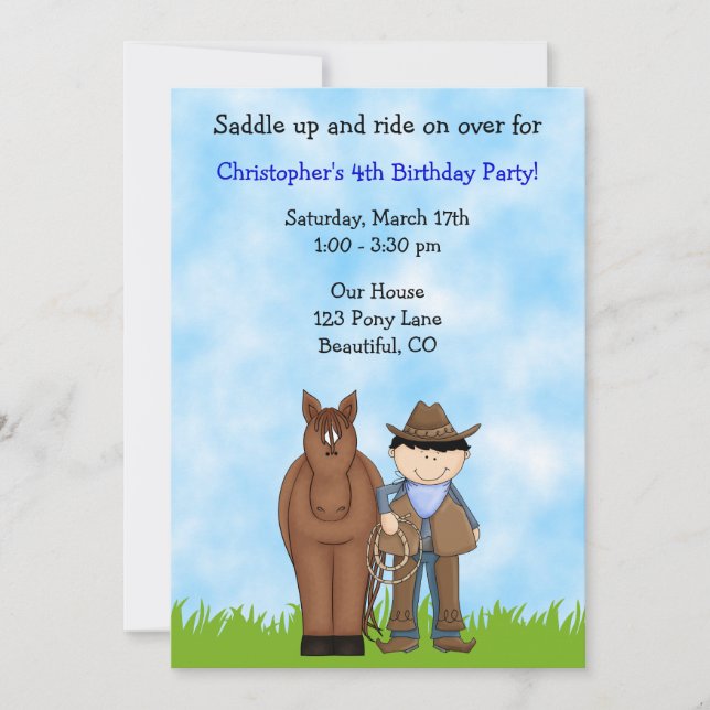 Cowboy and Horse Birthday Invitation (Front)