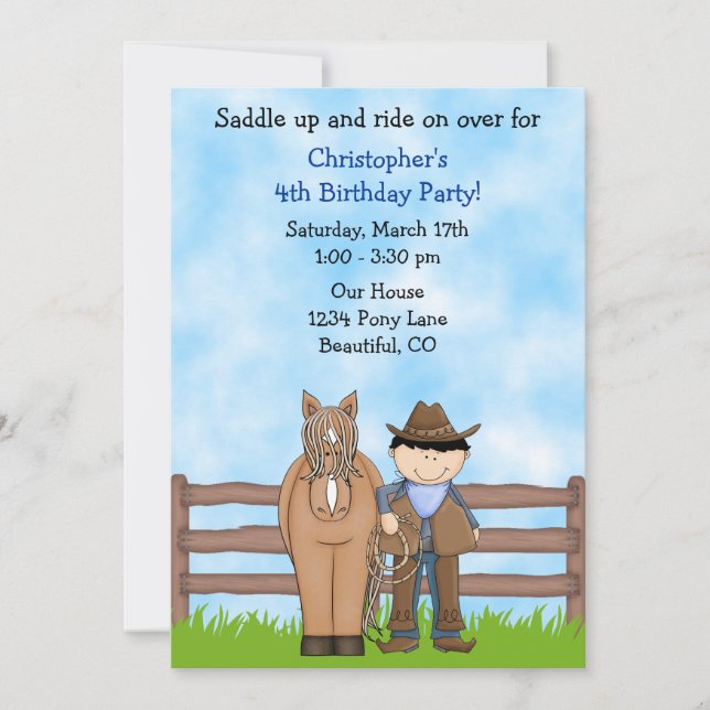 Cowboy and Horse Birthday Invitation (Front)